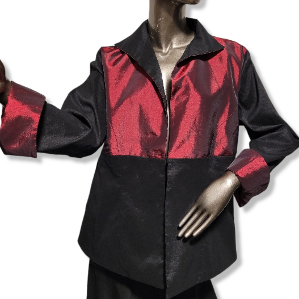 Babs of Vancouver Designer Black and Metallic Red Shirt Jacket